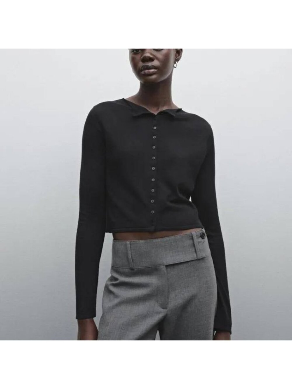 Massimo Dutti Womens Cardigan Sweater S Small Black Button Down Top 6287/575 NWT